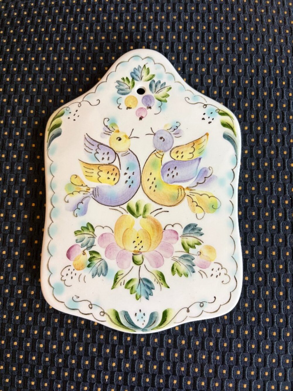 Vintage USSR Porcelain Cheese Board Hand Painted Floral Birds Wall Décor